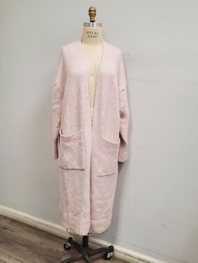 Zara Blush Pink Long Open-Front Cardigan with Pockets